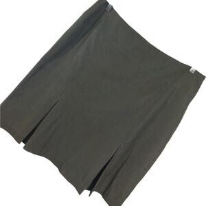 SHARAGANO! MUTED BROWN QUAD PLEAT "SHARKSKIN" FINISH WIDE WAISTBAND SKIRT! SZ 18